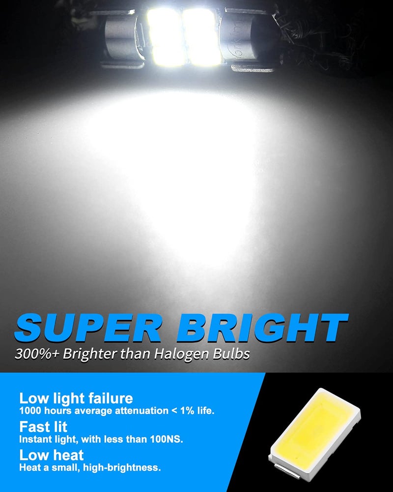 Yorkim DE3022 LED Bulb Super Bright DE3175 Festoon Bulbs White, Error Free Canbus 6-SMD 5730 Chipsets, DE3021 Interior Car Lights 31mm LED Bulbs for dome map light - Pack of 4 - Image 2