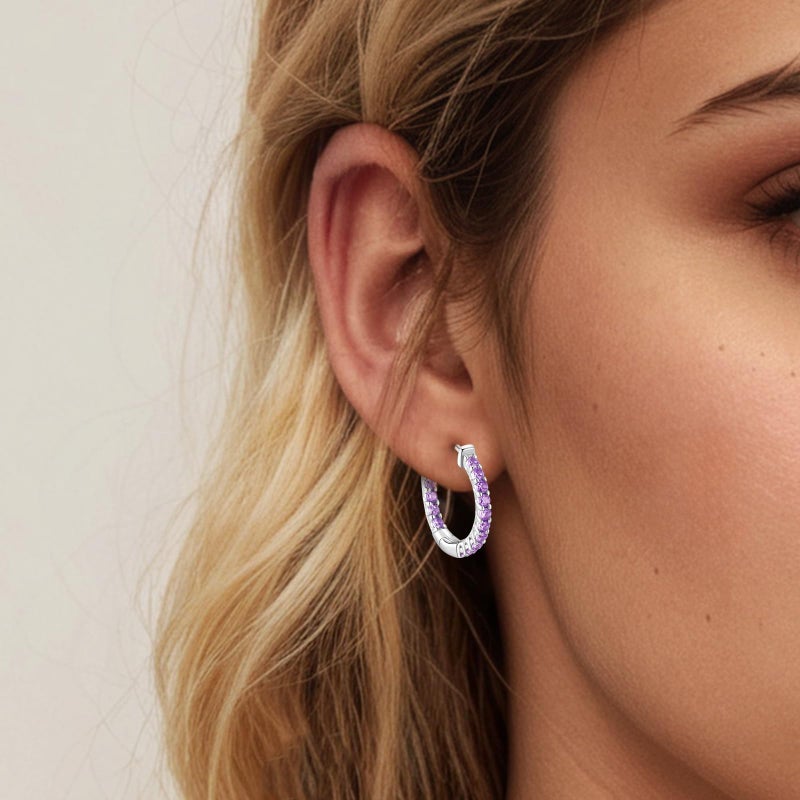 SUNFEEL Hoop Earrings for Women Cubic Zirconia Diamond Hoop Earrings Huggie Hoop Earring Women Earrings Earring for Men 925 Sterling Silver (purple) - Image 2