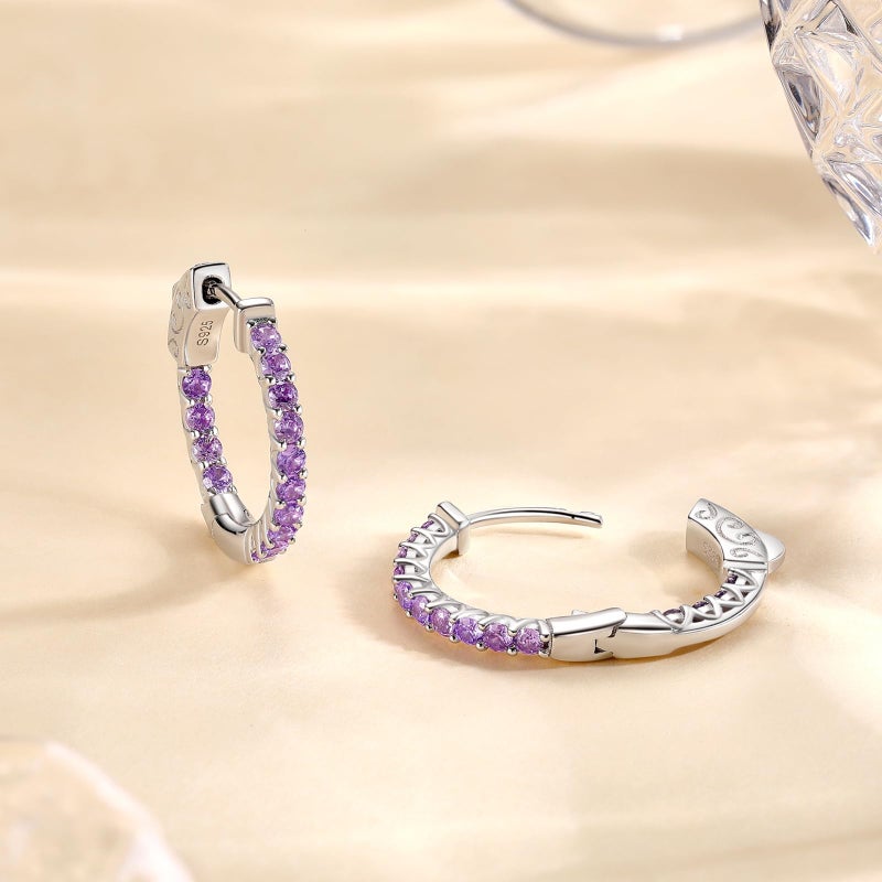 SUNFEEL Hoop Earrings for Women Cubic Zirconia Diamond Hoop Earrings Huggie Hoop Earring Women Earrings Earring for Men 925 Sterling Silver (purple) - Image 4