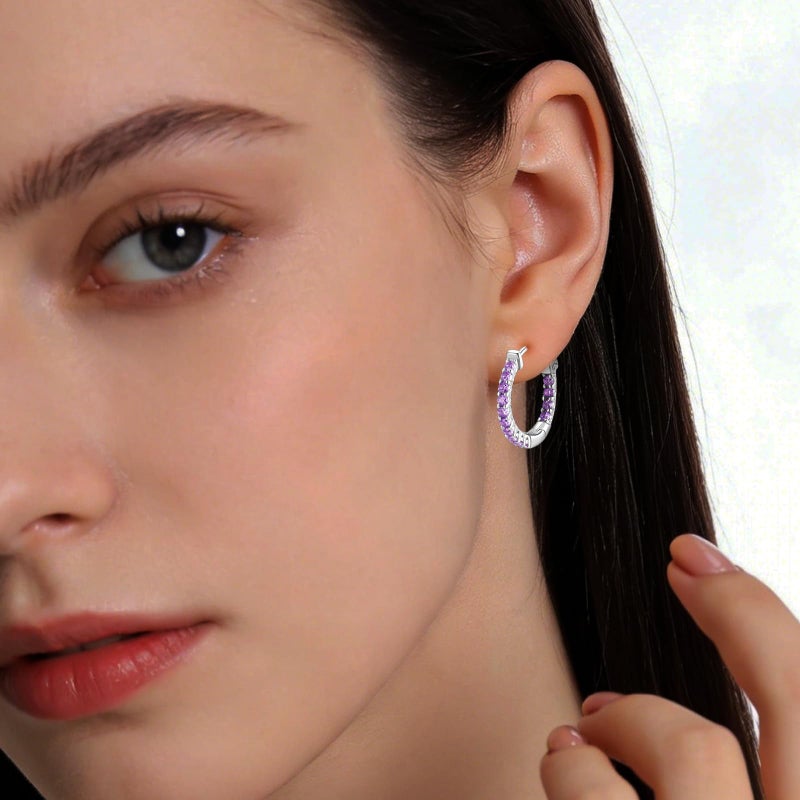 SUNFEEL Hoop Earrings for Women Cubic Zirconia Diamond Hoop Earrings Huggie Hoop Earring Women Earrings Earring for Men 925 Sterling Silver (purple) - Image 3