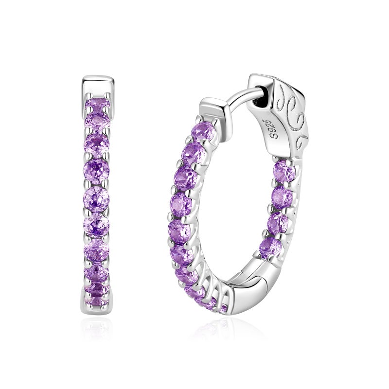 SUNFEEL Hoop Earrings for Women Cubic Zirconia Diamond Hoop Earrings Huggie Hoop Earring Women Earrings Earring for Men 925 Sterling Silver (purple) - Image 1
