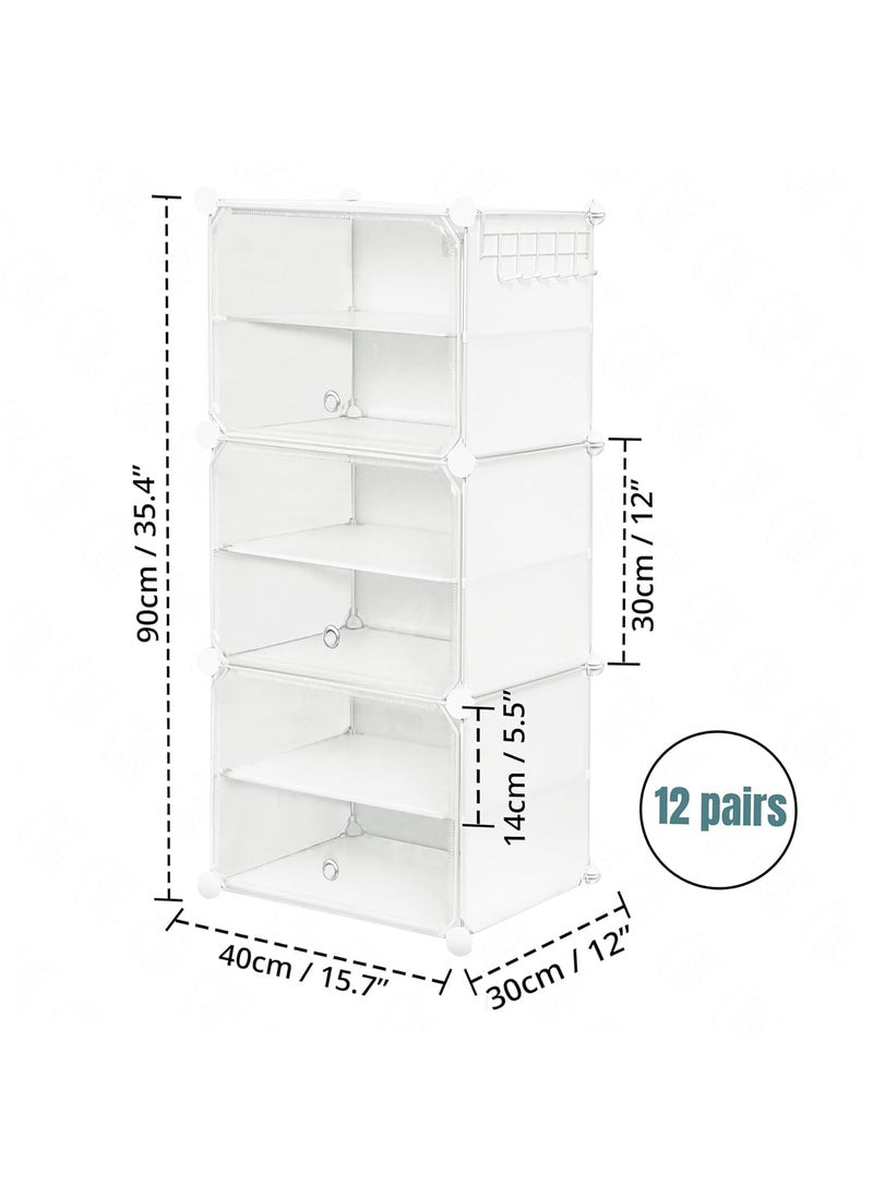 ABOUT SPACE ABOUT SPACE Shoe Rack for Home with Door 12 Pair DIY Slipper Stand with Hanger 3 Cube Expandable Shelves Closed Shoes Rack for Home Men Women Heels Boots FlipFlops White L 40 x B 30 x H 90 cm  - Image 2