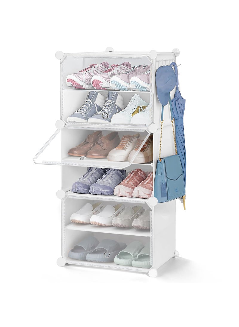 ABOUT SPACE ABOUT SPACE Shoe Rack for Home with Door 12 Pair DIY Slipper Stand with Hanger 3 Cube Expandable Shelves Closed Shoes Rack for Home Men Women Heels Boots FlipFlops White L 40 x B 30 x H 90 cm  - Image 1