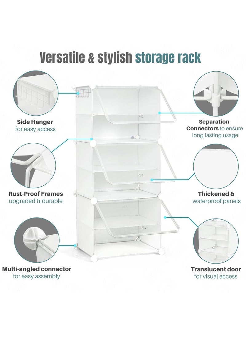 ABOUT SPACE ABOUT SPACE Shoe Rack for Home with Door 12 Pair DIY Slipper Stand with Hanger 3 Cube Expandable Shelves Closed Shoes Rack for Home Men Women Heels Boots FlipFlops White L 40 x B 30 x H 90 cm  - Image 3