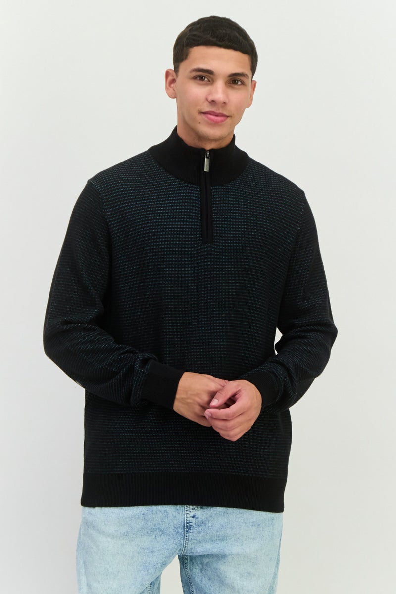 PERRY ELLIS سويت شيرت رجالي بأكمام طويلة وياقة مرتفعة، أسود - Image 1