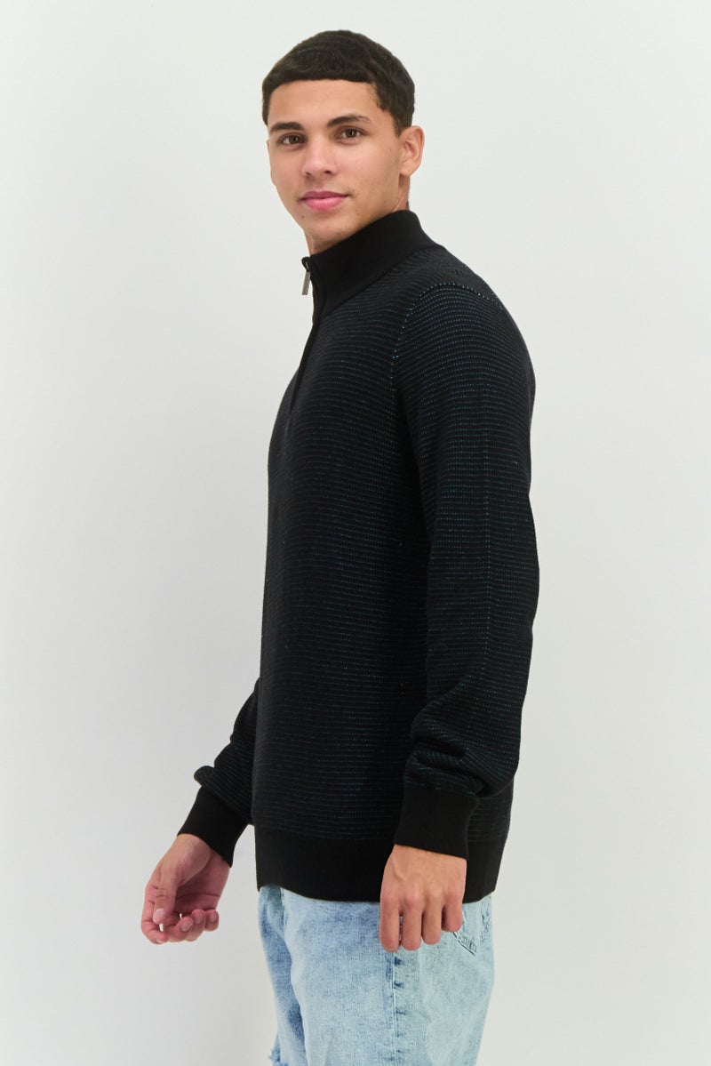 PERRY ELLIS سويت شيرت رجالي بأكمام طويلة وياقة مرتفعة، أسود - Image 2