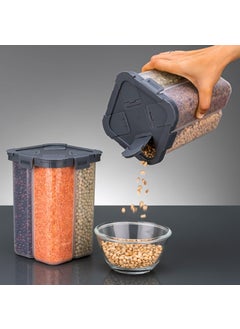 PIXERDOT PIXERDOT 4 In 1 Airtight Food Grain Storage Dispenser Food Storage Container MultiCompartment Container for Rice Lentils Beans Cereals SpaceSaving Kitchen Organizer with Easy Pour Lid  - Image 1