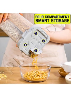 PIXERDOT PIXERDOT 4 In 1 Airtight Food Grain Storage Dispenser Food Storage Container MultiCompartment Container for Rice Lentils Beans Cereals SpaceSaving Kitchen Organizer with Easy Pour Lid  - Image 2