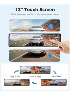 AZDOME 12" 4K WIFI Mirror Dash Cam, Split-Screen Display Rear View Mirror Camera, Waterproof Backup Camera, Dual Dash Camera for Cars, Night Vision, Parking Monitor, 64GB Card & GPS - pzsku/Z18B1FA78A822FE49485AZ/45/_/1713082569/b246d708-a516-4ea6-a01f-f38065d5af04