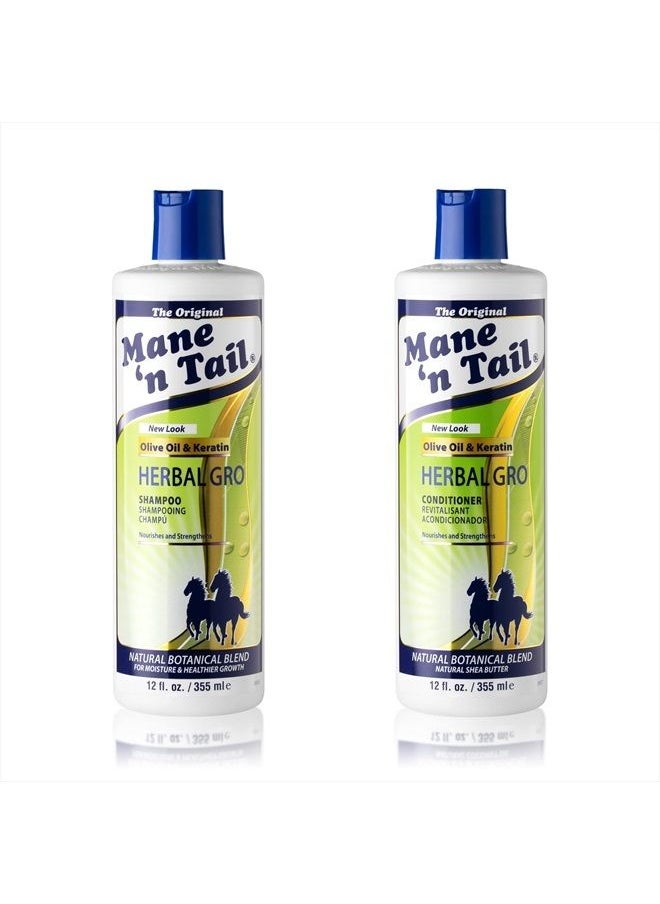Mane 'n Tail The Original Mane ‘n Tail Olive Oil Complex – Herbal Gro Shampoo + Conditioner – Strengthens & Nourishes – Reduces Breakage – 12 Oz - 2-Pack  - Image 1