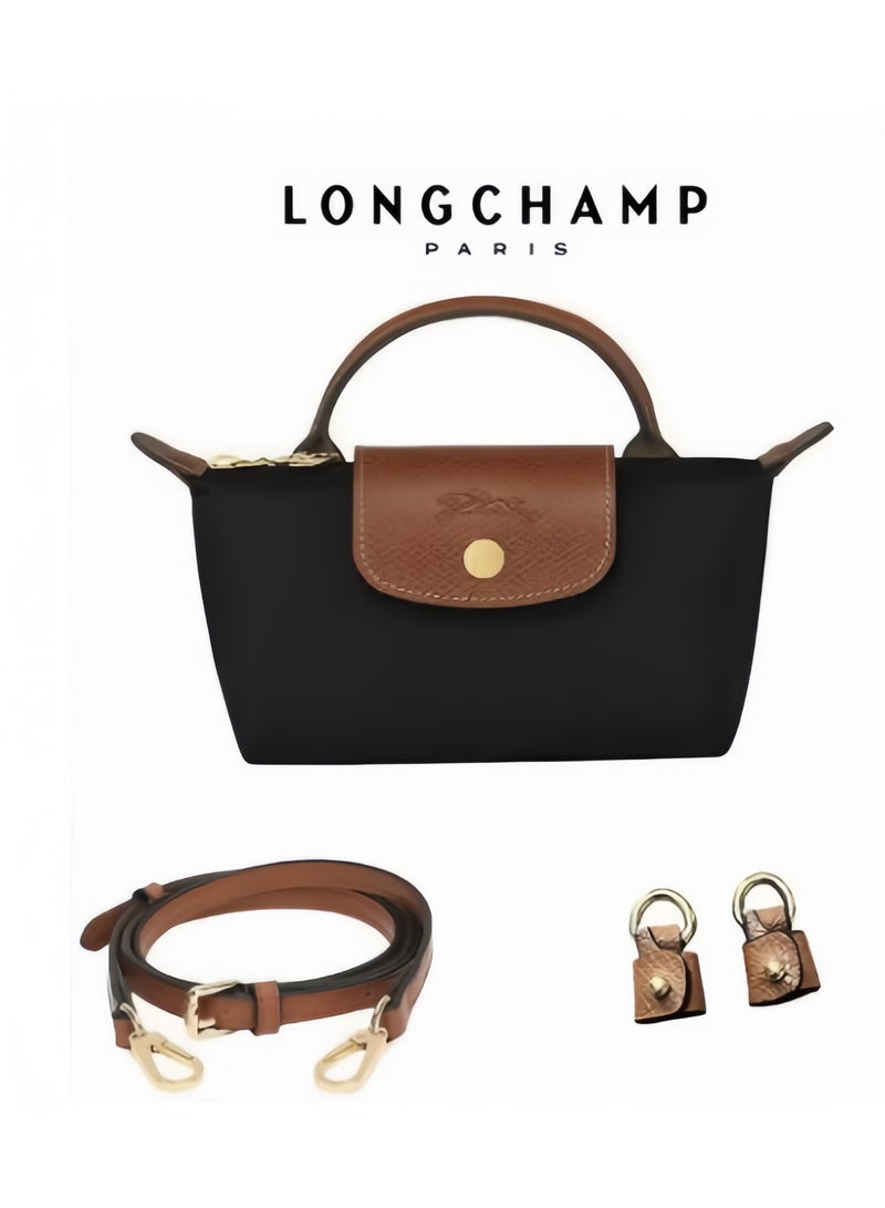 لونج شامب حقيبة يد صغيرة للنساء من لونجمش، حقائب كروس بودي، حقيبة كتف بحزام كتف مع إبزيم، باللون الأسود الكلاسيكي - Image 1