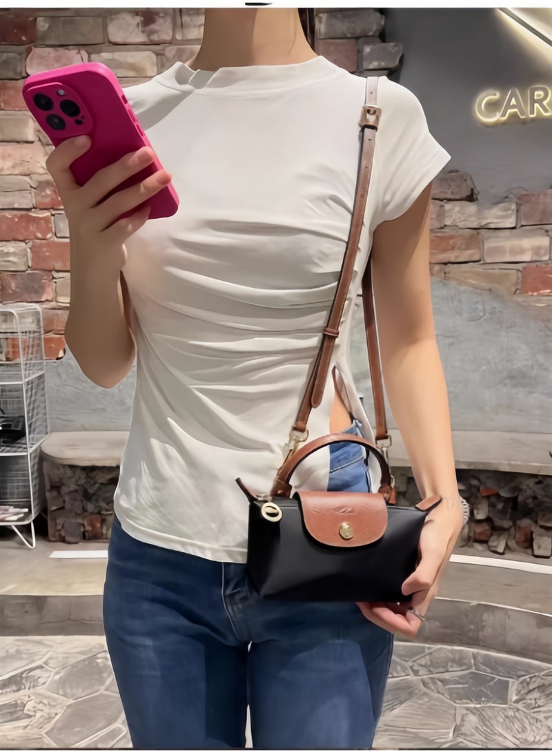 لونج شامب حقيبة يد صغيرة للنساء من لونجمش، حقائب كروس بودي، حقيبة كتف بحزام كتف مع إبزيم، باللون الأسود الكلاسيكي - Image 2