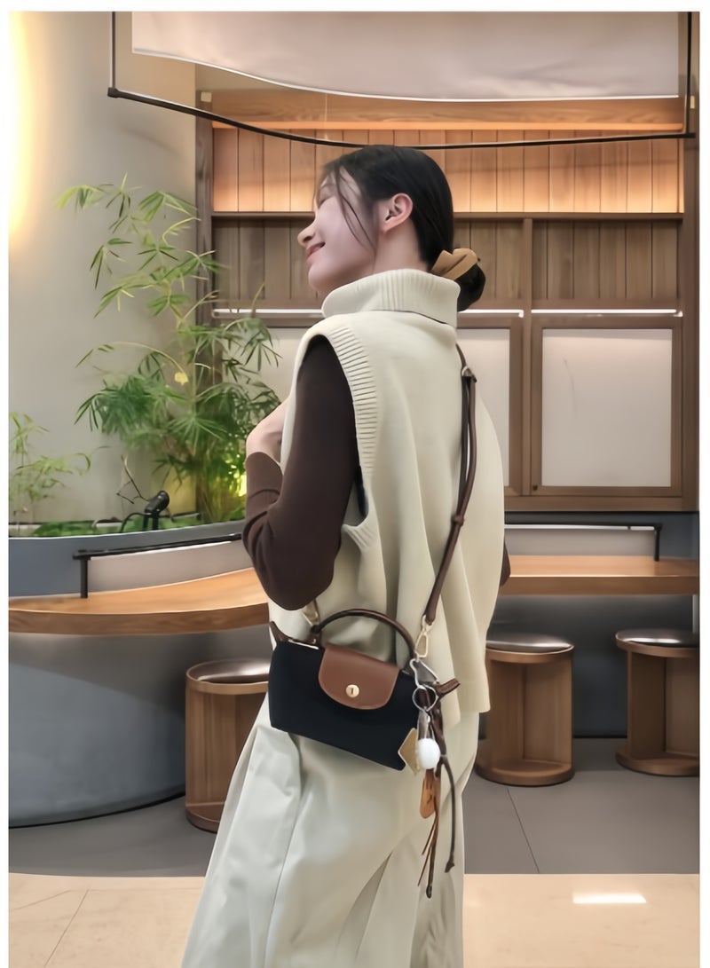 لونج شامب حقيبة يد صغيرة للنساء من لونجمش، حقائب كروس بودي، حقيبة كتف بحزام كتف مع إبزيم، باللون الأسود الكلاسيكي - Image 4