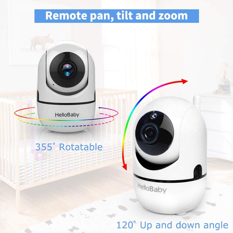 هالو بيبي HelloBaby Video Baby Monitor with Remote Camera Pan-Tilt-Zoom, 3.2'' Color LCD Screen, Infrared Night Vision, Temperature Display, Lullaby, Two Way Audio - Image 3