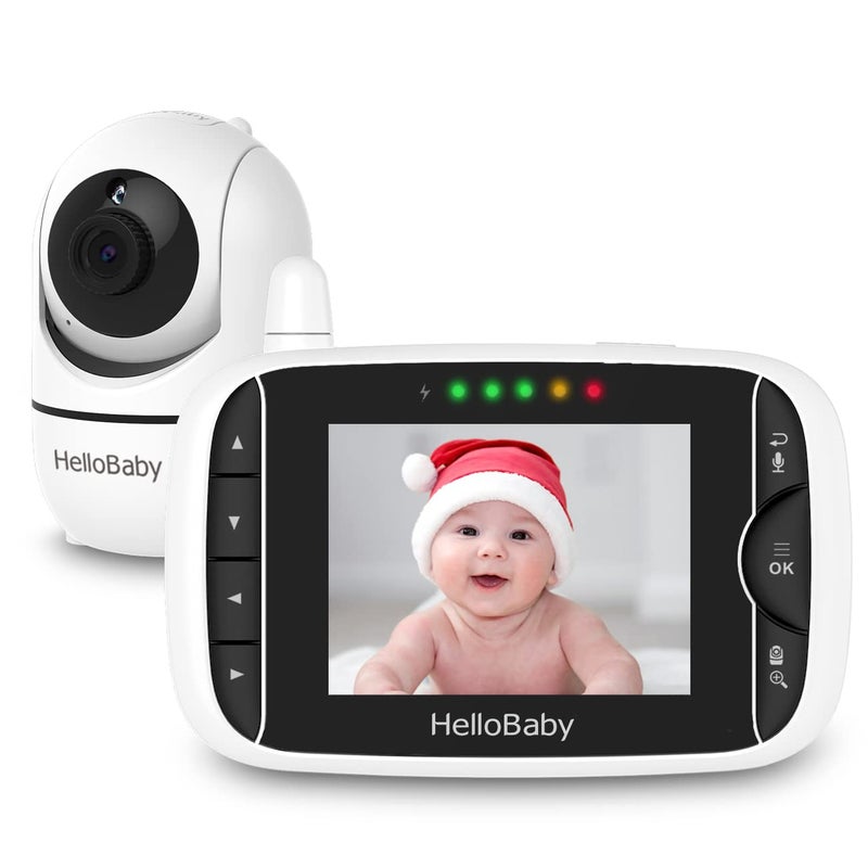 هالو بيبي HelloBaby Video Baby Monitor with Remote Camera Pan-Tilt-Zoom, 3.2'' Color LCD Screen, Infrared Night Vision, Temperature Display, Lullaby, Two Way Audio - Image 1