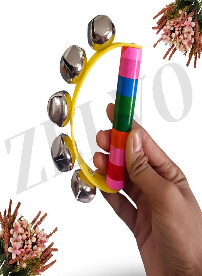 ZELVO Handle Colorful Wooden Baby Jingle Bell Rattle Toy | Musical Instrument for Kids & Toddlers | Safe & Fun Sensory Toy with 5 Bells | Montessori Early Learning Toy (Pack of 1) - Image 3