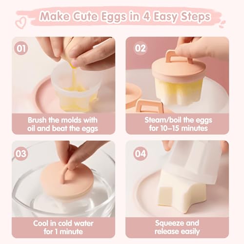 Teeloray Egg Poacher Cups, 4 Pcs Poached Egg Cooker with Lid and Oil Brush Egg Coddler 4 Shapes Reusable Egg Molds, BPA Free Nonstick Egg Poaching Cups for Boiled Eggs Without Shell, Blue - Image 5