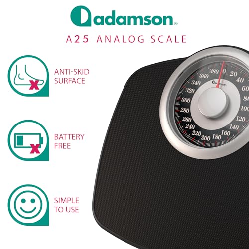 Adamson A25 Scales for Body Weight - Up to 400 LB - New Version - 5.3" Dial on 12.4" x 10.2" Platform - Anti-Skid Rubber Surface - High Precision Bathroom Scale Analog - Durable with 20-Year Assurance - Image 3