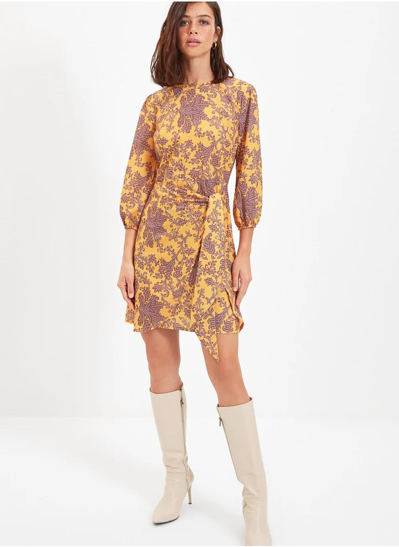 trendyol Tie Detail Printed Wrap Dress