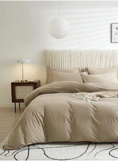 LUNA Home Washable Cotton 6 Pieces King Size Duvet Cover Plain Design, Plain Beige Color  - Image 1