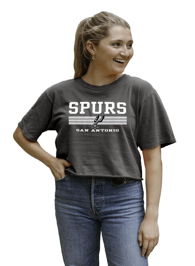 Blue 84 San Antonio Spurs NBA Officially Licensed Women's Crop Top T-Shirt Ringspun Team Color, Small - Image 1