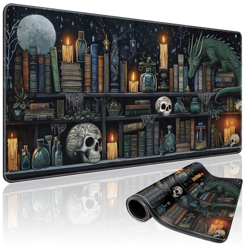 Mcapirivo Mystical Gothic Library Large Gaming Mouse Pad 31.5"x15.7"ï½œ Vintage Book-Themed XXL Desk Mat, Non-Slip Rubber Base & Stitched Edges - Extended Mousepad for PC/Laptop/Office/Home Decor - Image 1
