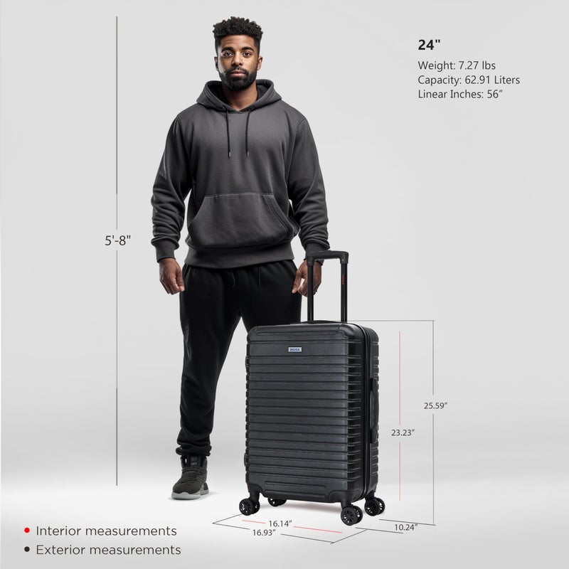 InUSA DEEP Luggage with GEL Handle | Spacious Traveling Suitcases, Travel Suitcase with Dual Spinner Wheels and Studs | 24 Inch Medium Hardside Luggage | Black - Image 2