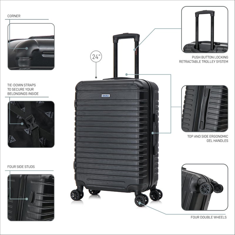 InUSA DEEP Luggage with GEL Handle | Spacious Traveling Suitcases, Travel Suitcase with Dual Spinner Wheels and Studs | 24 Inch Medium Hardside Luggage | Black - Image 3