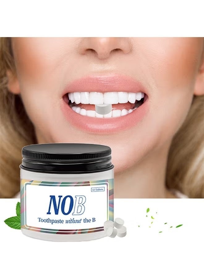 NOB Toothpaste Tablets/62 Tablets, Flouride Free Toothpaste Tabs, Travel Sized Oral Care, Eco Friendly Vegan Dental Tabs for Brushing, Nano Hydroxyapatite Toothpaste, All Natural, Strengthen Teeth - Image 1
