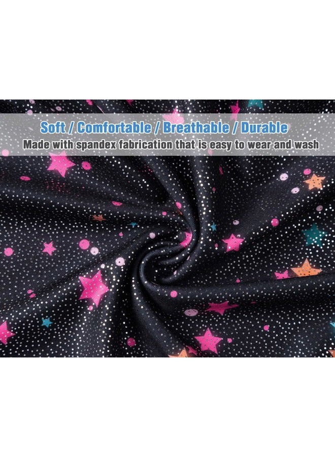 TENVDA Girls Gymnastics Leotards for Girls 7 8 Years Old Black Sparkly Stars Print Professional Sleeveless Biketard - Image 5