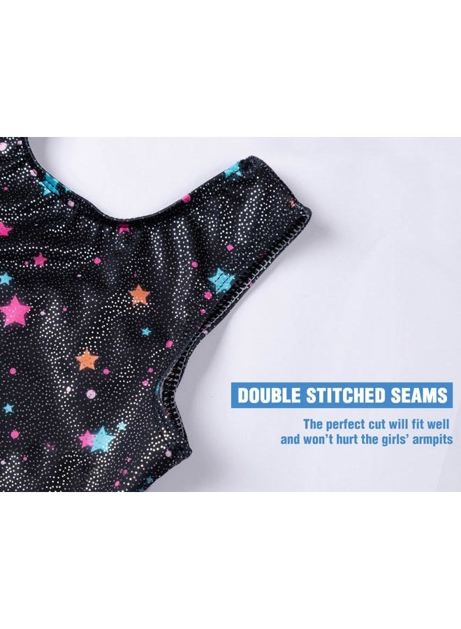 TENVDA Girls Gymnastics Leotards for Girls 7 8 Years Old Black Sparkly Stars Print Professional Sleeveless Biketard - Image 4