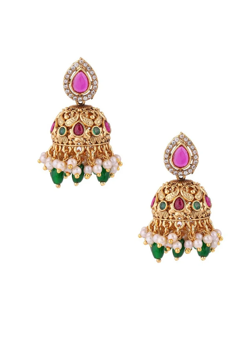 Priyaasi Stone Studded  Beaded Two Lined Jewellery Set