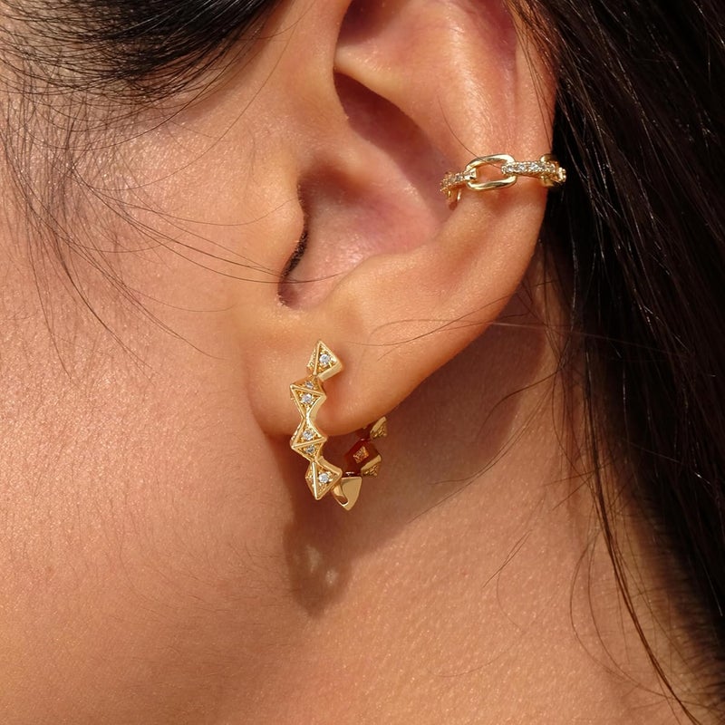 VACRONA Cubic Zirconia Huggie Earrings 14k Gold Plated Tiny Earrings Small Huggie Hoop Earrings Simple Lightweight Hoops Gift for Women - Image 3