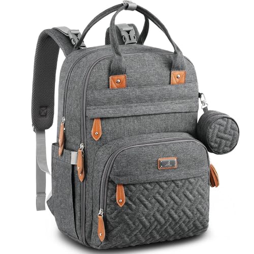 BabbleRoo BabbleRoo Diaper Bag Backpack Baby Essentials Travel Tote Multi Function Waterproof Diaper Bag Travel Essentials Baby Bag with Changing Pad Stroller Straps Pacifier Case Unisex Dark Gray