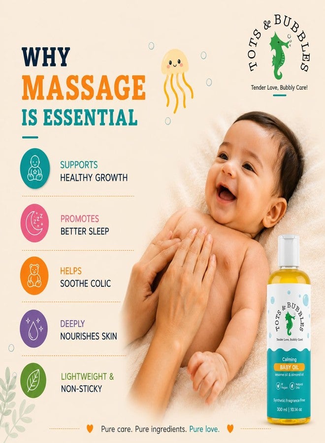 Tots and Bubbles Tots & Bubbles 100% Natural Baby Massage Oil | Almond, Olive & Mustard Oil Blend for Skin & Hair | Lightweight, Non-Sticky & Gentle for Newborn – 300 ml - Image 2