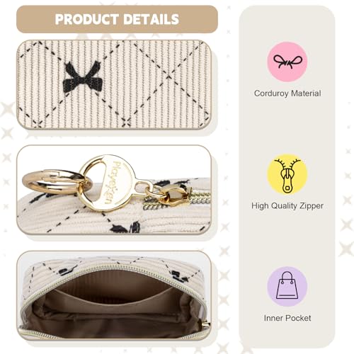 Playexen Period Bag for Teen Girls, Corduroy Cute Sanitary Napkin Storage Bag, Menstrual Pad Tampon Holder for Purse (Blue-Bow Tie) - Image 3