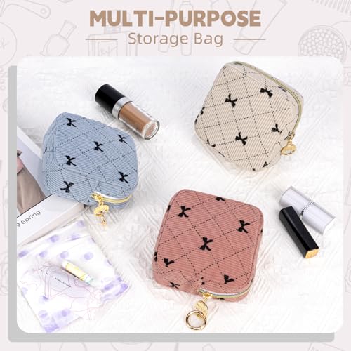 Playexen Period Bag for Teen Girls, Corduroy Cute Sanitary Napkin Storage Bag, Menstrual Pad Tampon Holder for Purse (Blue-Bow Tie) - Image 4