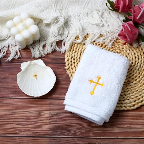 Ohmique Baptism Shell Set - Towel for Boys and Girls, White Christening Cloth with Embroidery Cross, 100% Cotton Baptismal Gifts for Infants Toddlers Kids (White) - Image 4