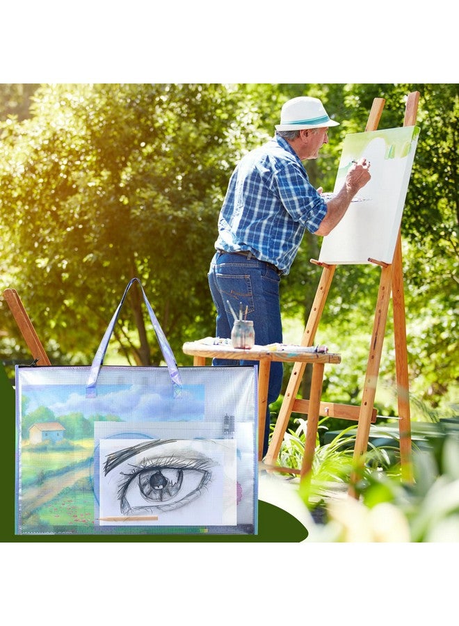 بوسوها حقيبة محفظة فنية بمقبض وسحاب، عبوة من قطعتين مقاس 48.26 سم × 63.5 سم، حقيبة تخزين ملصقات شفافة مقاومة للماء للأعمال الفنية، لوازم لوحات الرسم والرسوم البيانية والمواد التعليمية متعددة الأغراض - Image 3