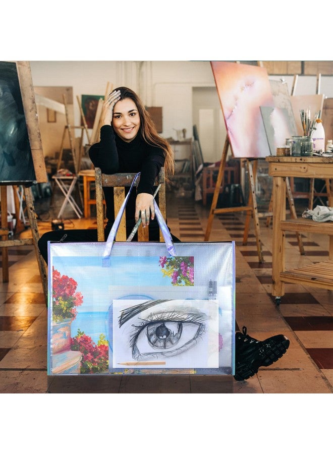 بوسوها حقيبة محفظة فنية بمقبض وسحاب، عبوة من قطعتين مقاس 48.26 سم × 63.5 سم، حقيبة تخزين ملصقات شفافة مقاومة للماء للأعمال الفنية، لوازم لوحات الرسم والرسوم البيانية والمواد التعليمية متعددة الأغراض - Image 2