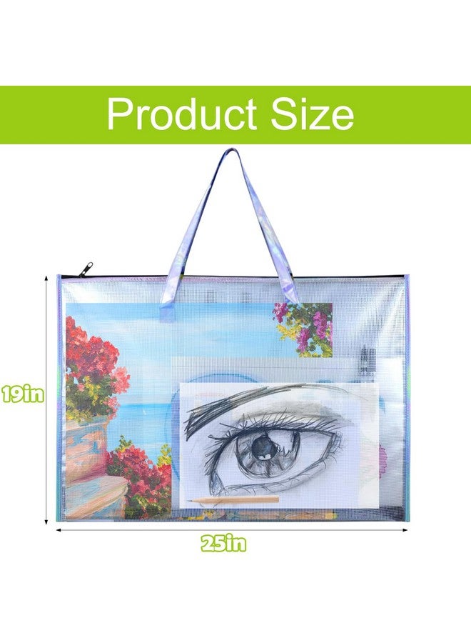 بوسوها حقيبة محفظة فنية بمقبض وسحاب، عبوة من قطعتين مقاس 48.26 سم × 63.5 سم، حقيبة تخزين ملصقات شفافة مقاومة للماء للأعمال الفنية، لوازم لوحات الرسم والرسوم البيانية والمواد التعليمية متعددة الأغراض - Image 4