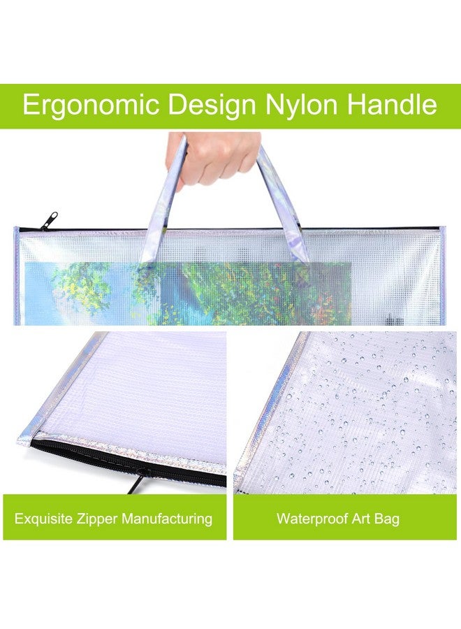 بوسوها حقيبة محفظة فنية بمقبض وسحاب، عبوة من قطعتين مقاس 48.26 سم × 63.5 سم، حقيبة تخزين ملصقات شفافة مقاومة للماء للأعمال الفنية، لوازم لوحات الرسم والرسوم البيانية والمواد التعليمية متعددة الأغراض - Image 5