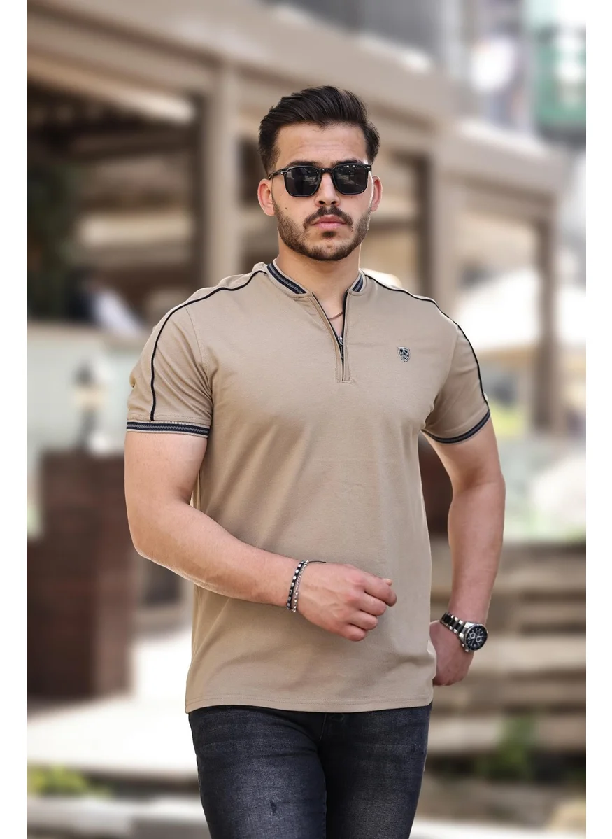 Miron Kamel College Collar Half Zipper Short Sleeve T-Shirt - 2408