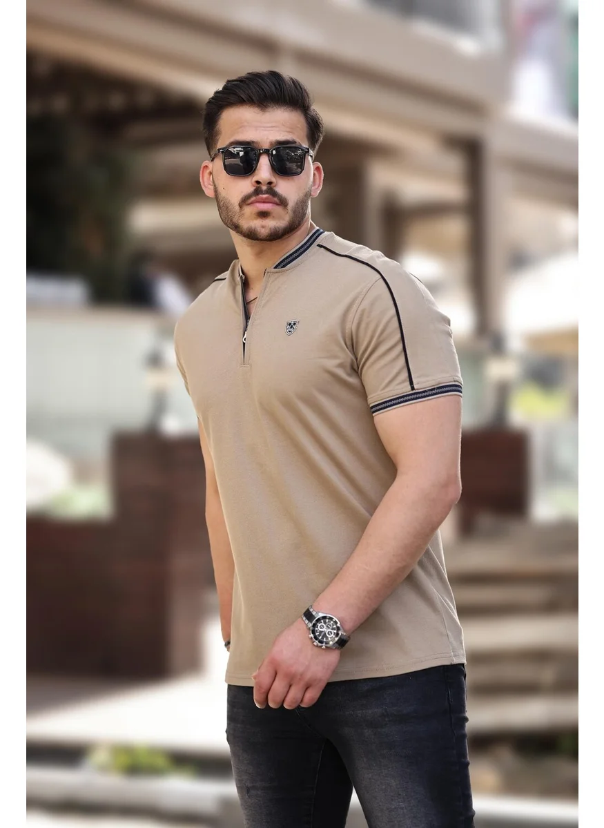 Miron Kamel College Collar Half Zipper Short Sleeve T-Shirt - 2408