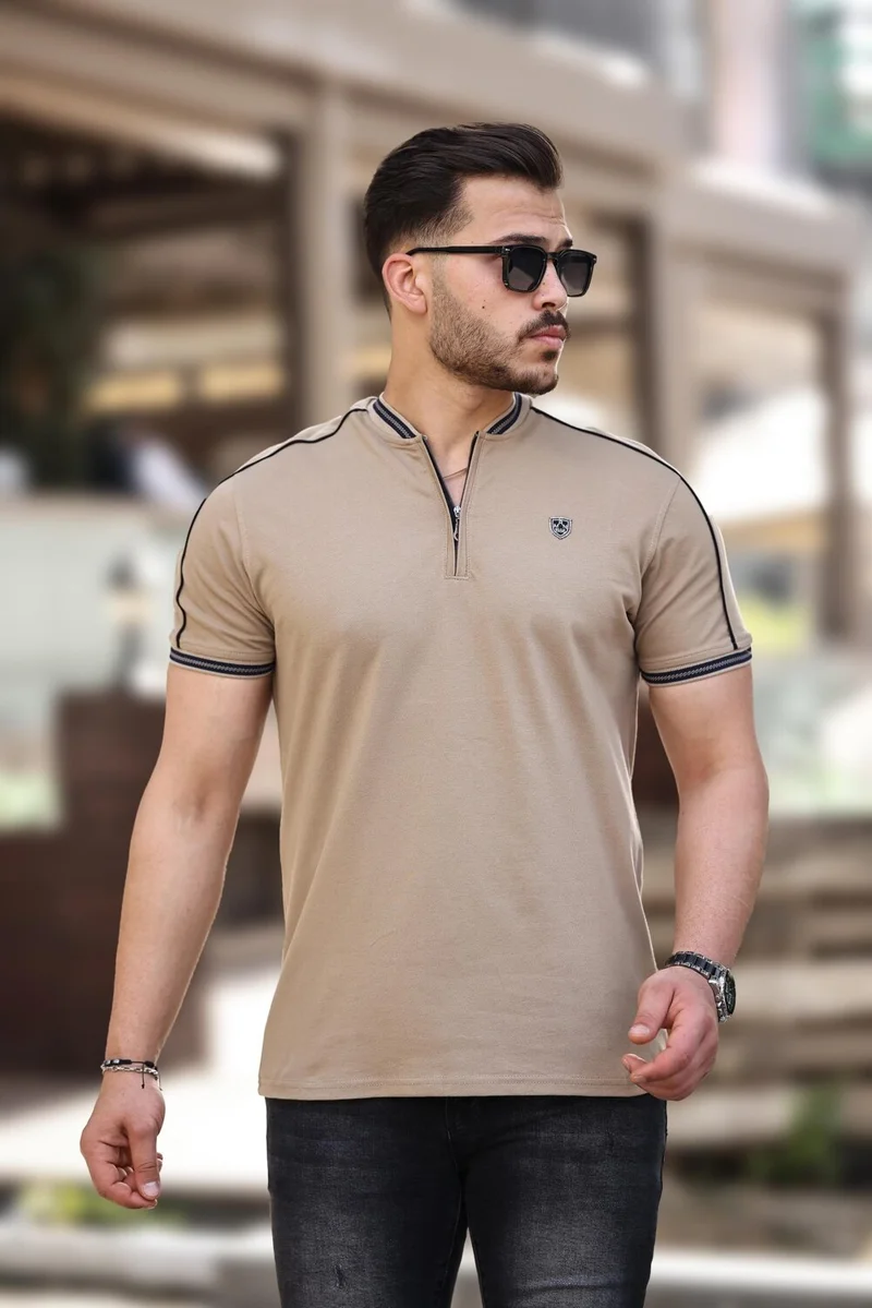 Miron Kamel College Collar Half Zipper Short Sleeve T-Shirt - 2408