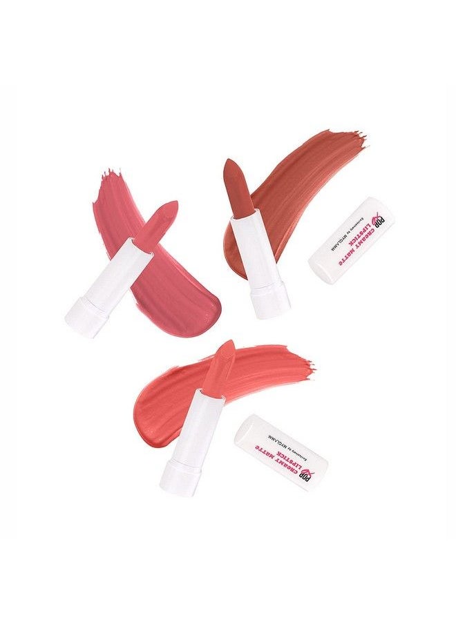 MyGlamm مجموعة أحمر الشفاه الصغيرة No Drama من Popxo Makeup Collection أحمر شفاه بلون بني فاتح بلمسة نهائية كريمية خالية من البارابين وتركيبة تدوم طويلاً 3 في 1، 7.5 جرام (عبوة من 3 قطع)  - Image 2