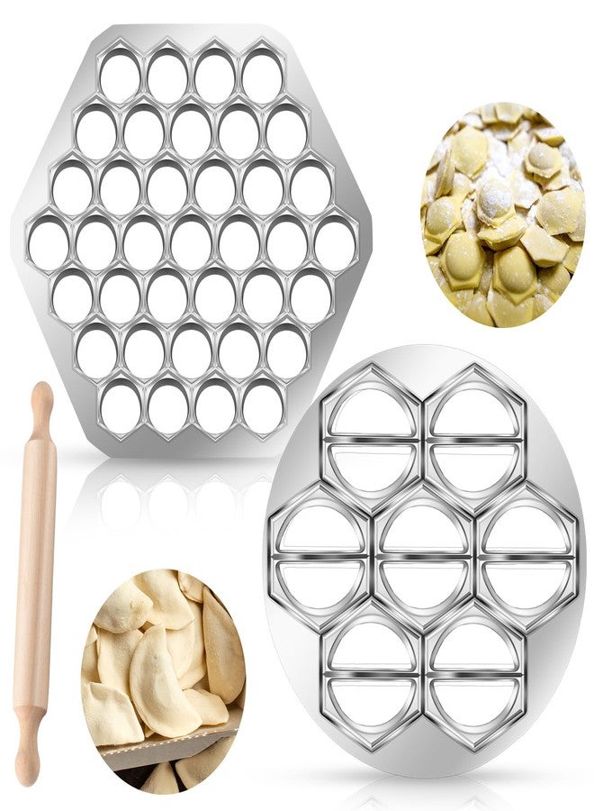 Vesici 3 Pcs Ravioli Maker Dumplings Set 37 Holes Ravioli and 12 Holes Ravioli Maker Press Dumplings with Wood Rolling Pin Metal Ravioli Cutter Kit for Ravioli Pasta Making Tools - Image 1