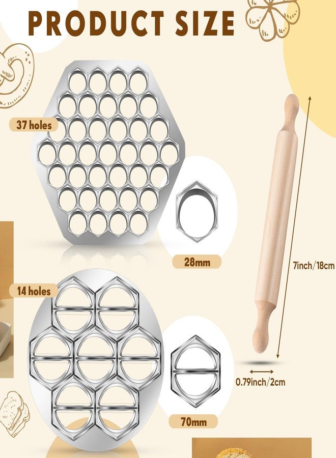 Vesici 3 Pcs Ravioli Maker Dumplings Set 37 Holes Ravioli and 12 Holes Ravioli Maker Press Dumplings with Wood Rolling Pin Metal Ravioli Cutter Kit for Ravioli Pasta Making Tools - Image 2