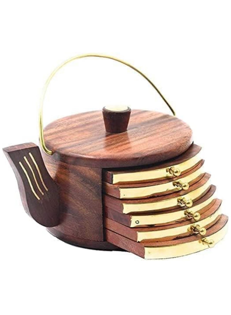 handmade Wooden Kettle Shape Coasters for Tea Cups Coffee Mugs Tumblers and Water Glasses - Set of 6  - Image 4