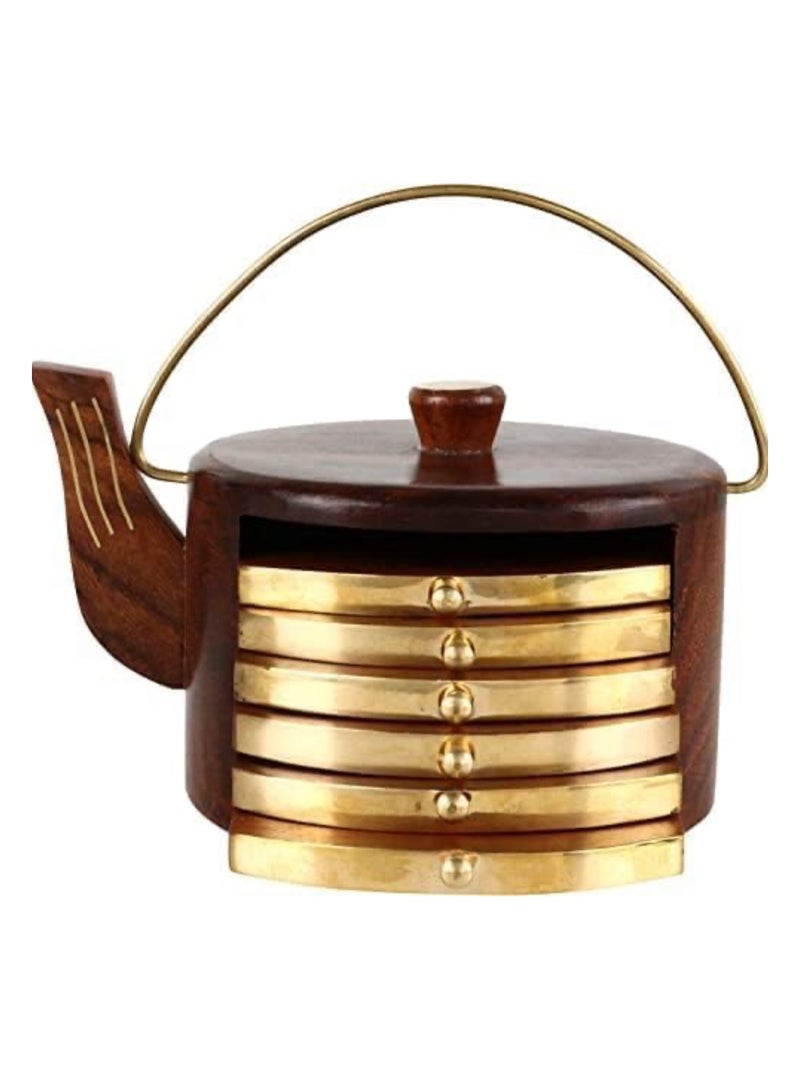 handmade Wooden Kettle Shape Coasters for Tea Cups Coffee Mugs Tumblers and Water Glasses - Set of 6  - Image 5